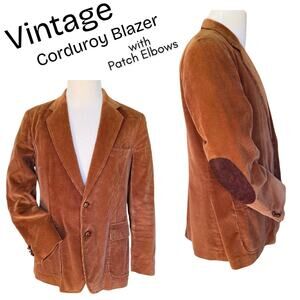 Vintage 80s Sports Blazer Brown Corduroy Elbow Patches Professor Academia Preppy